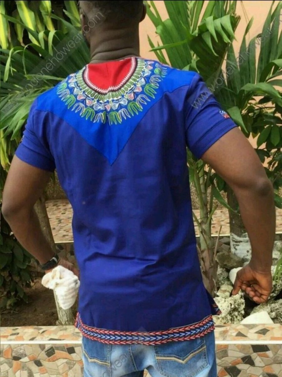 Men ericdress | Ericdress African Fashion Dashiki Print V-Neck Mens Straight T-Shirt Royal Blue