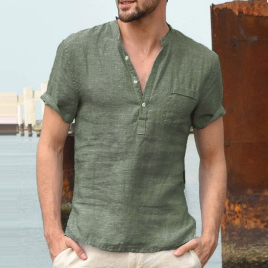 Men ericdress | Ericdress Button Stand Collar Men'S Casual Shirt