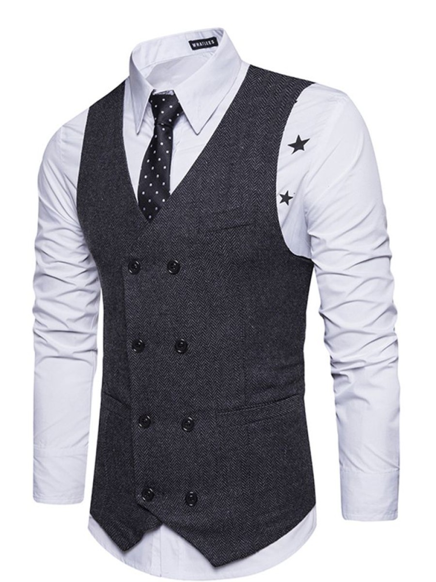 Men ericdress | Ericdress Vintage Plain Double-Breasted V-Neck Slim Men'S Vest