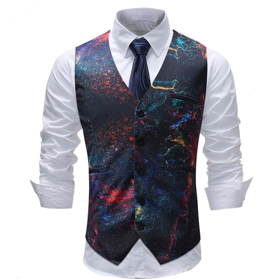 Men ericdress | In Stock V-Neck Color Print Slim Men'S Vest Dark Blue