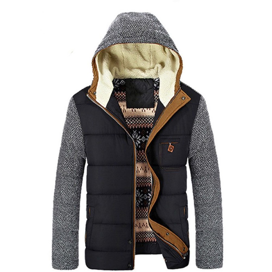 Men ericdress | Ericdress Patchwork Standard Hooded Zipper Casual Down Jacket