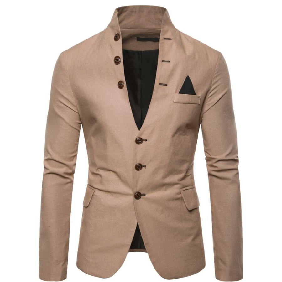 Men ericdress | Ericdress Plain Stand Collar Single-Breasted Pocket Mens Casual Blazer