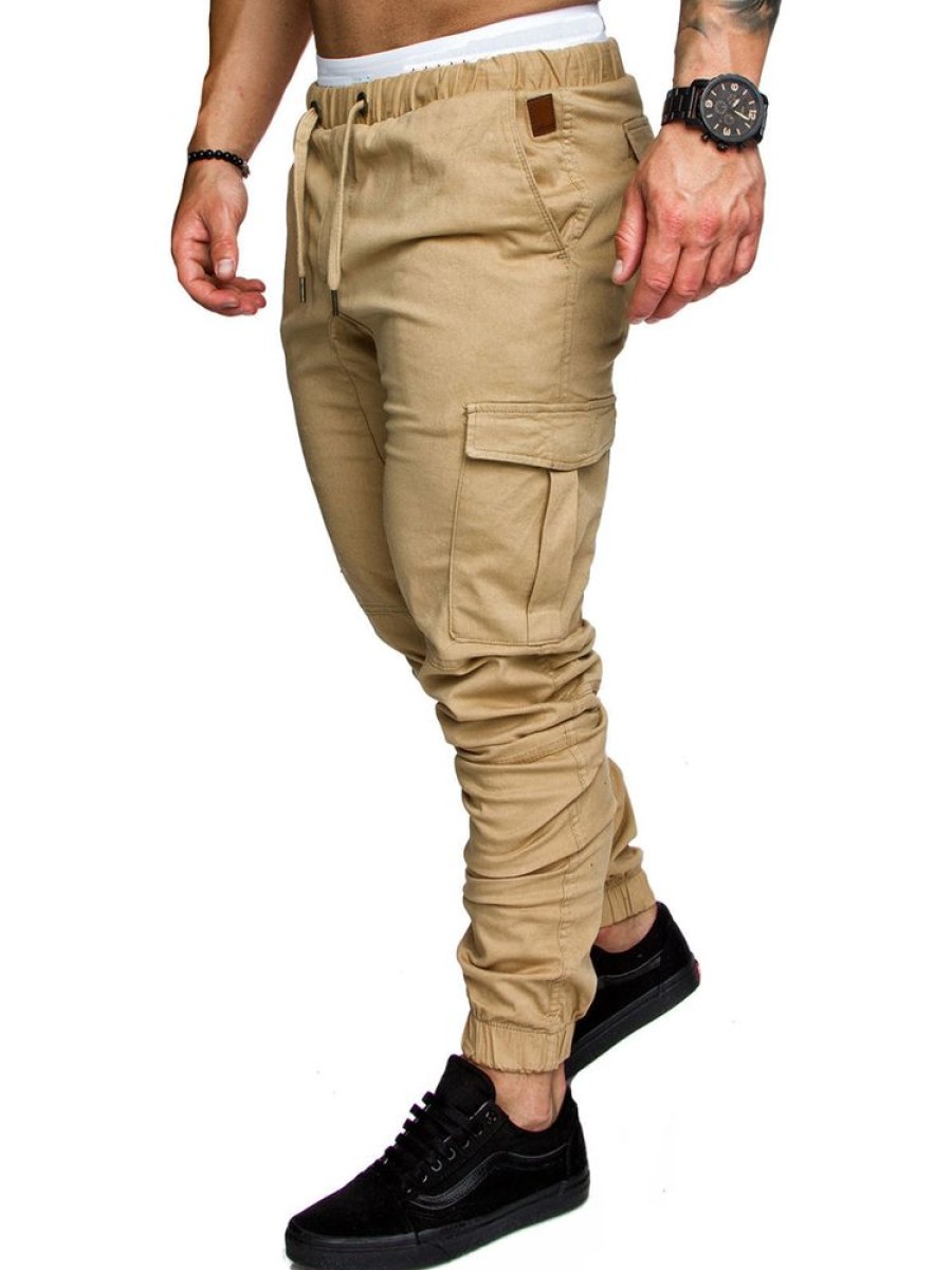 Men ericdress | Ericdress Cargo Pants Plain Lace Up Pocket Mens Casual Pants