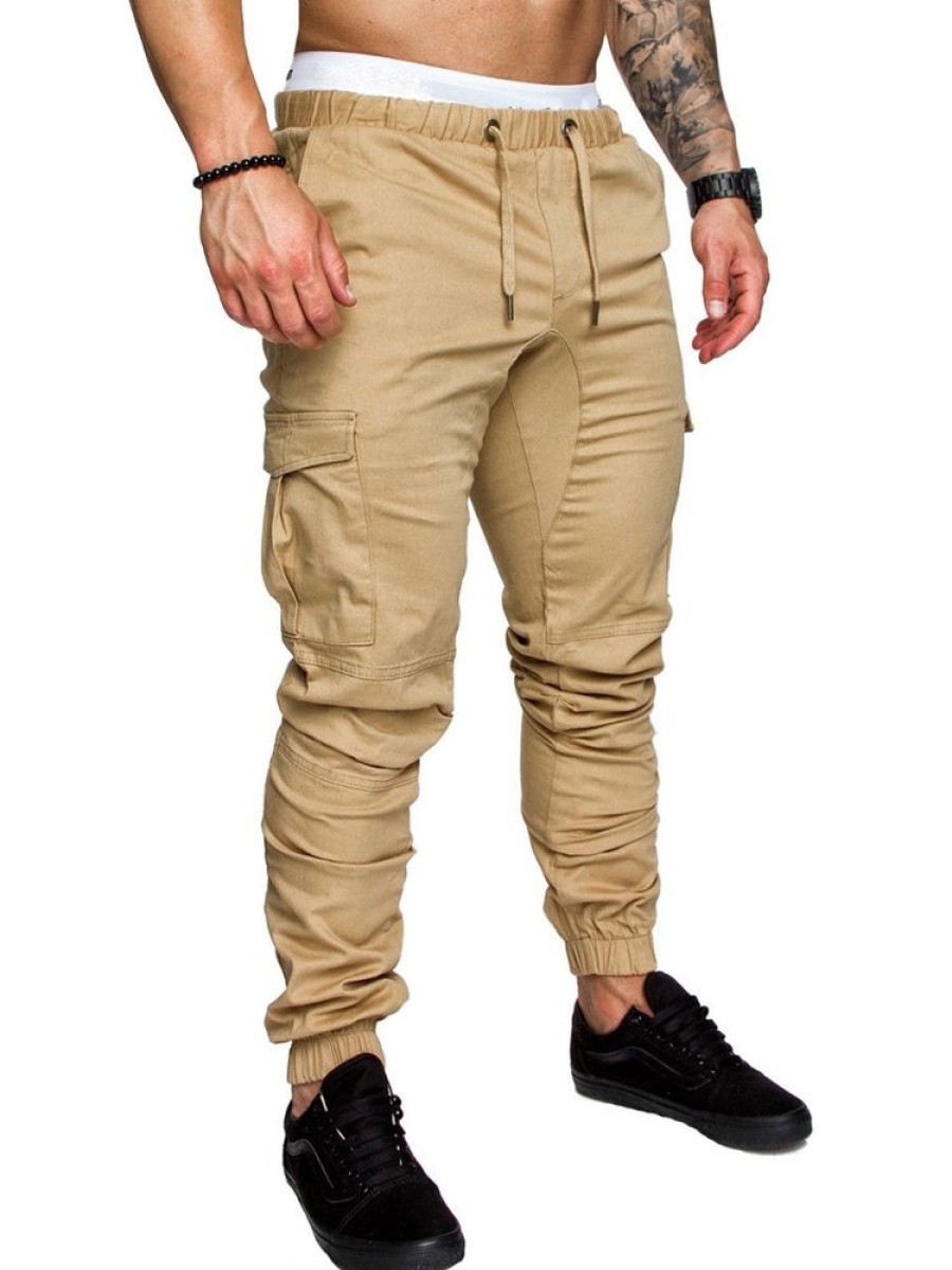 Men ericdress | Ericdress Cargo Pants Plain Lace Up Pocket Mens Casual Pants