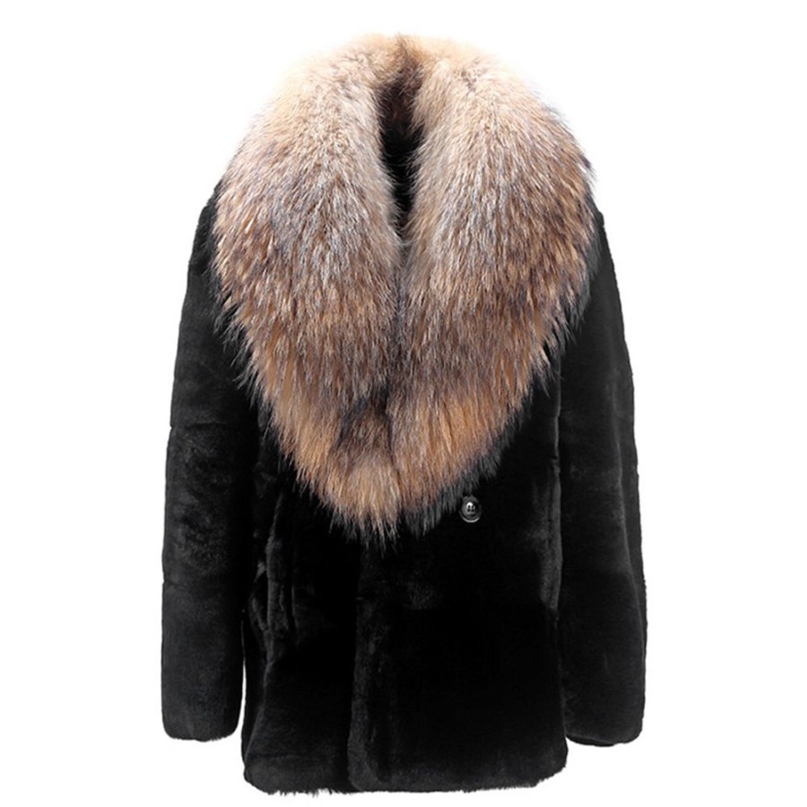 Men ericdress | Ericdress Plain Faux Fur Straight Mens Winter Coat Black