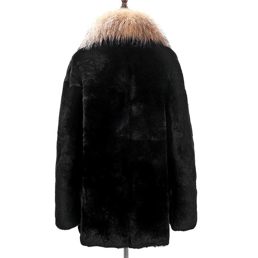 Men ericdress | Ericdress Plain Faux Fur Straight Mens Winter Coat Black