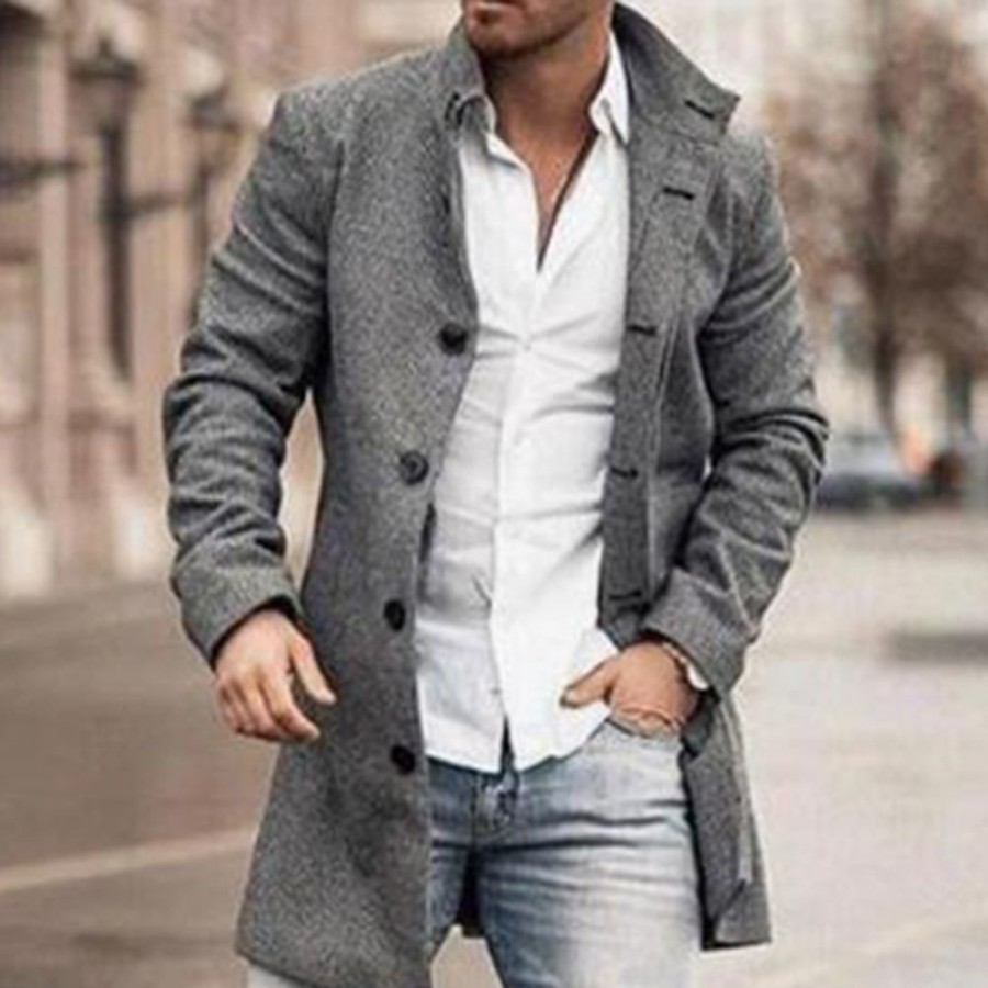 Men ericdress | Plain Mid-Length Long Sleeves Winter Men'S Coat Gray