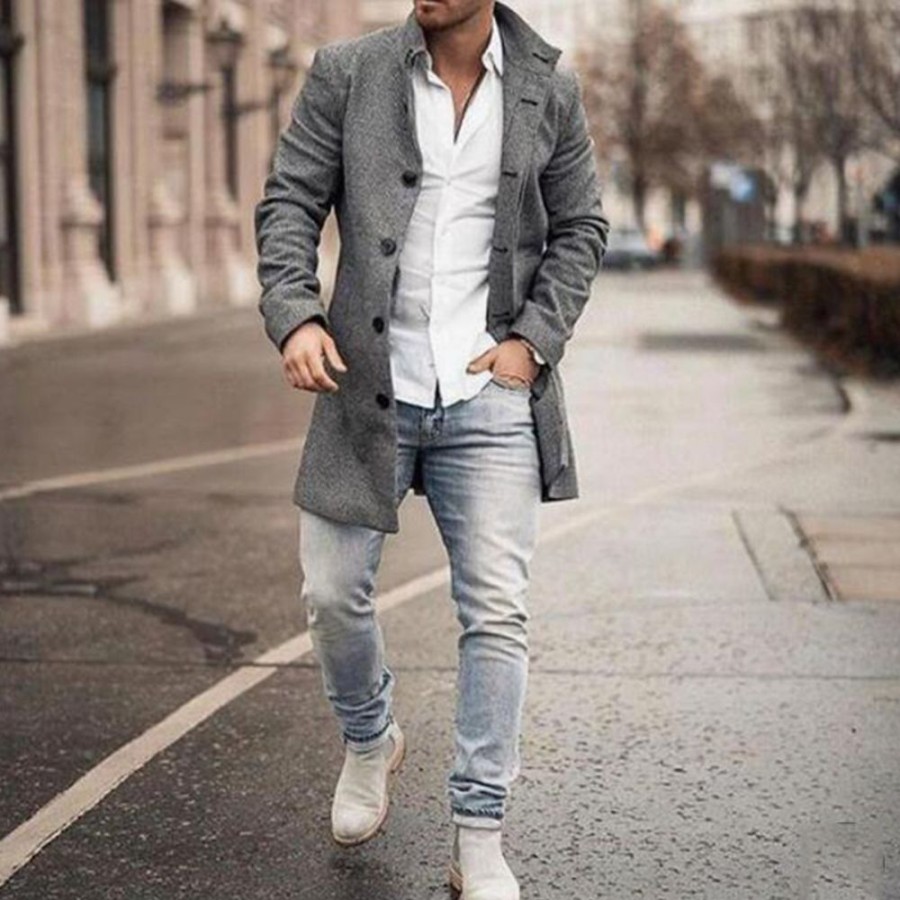 Men ericdress | Plain Mid-Length Long Sleeves Winter Men'S Coat Gray