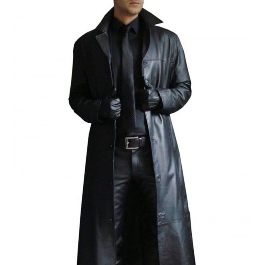 Men ericdress | Ericdress Long Lapel Plain Single-Breasted Men'S Slim Leather Jacket