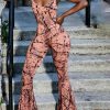 Women ericdress | Ericdress Full Length Western Print Slim Bellbottoms Women'S Jumpsuit Light Apricot