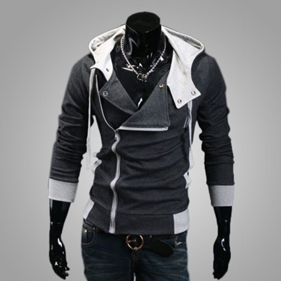 Men ericdress | Ericdress Color Block Patchwork Cardigan Slim Hooded Hoodies