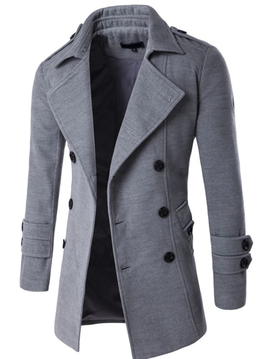 Men ericdress | Lapel Double-Breasted Side Pocket Solid Color Slim Fit Men'S Woolen Coat