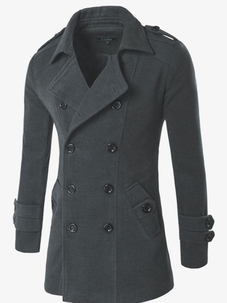 Men ericdress | Lapel Double-Breasted Side Pocket Solid Color Slim Fit Men'S Woolen Coat