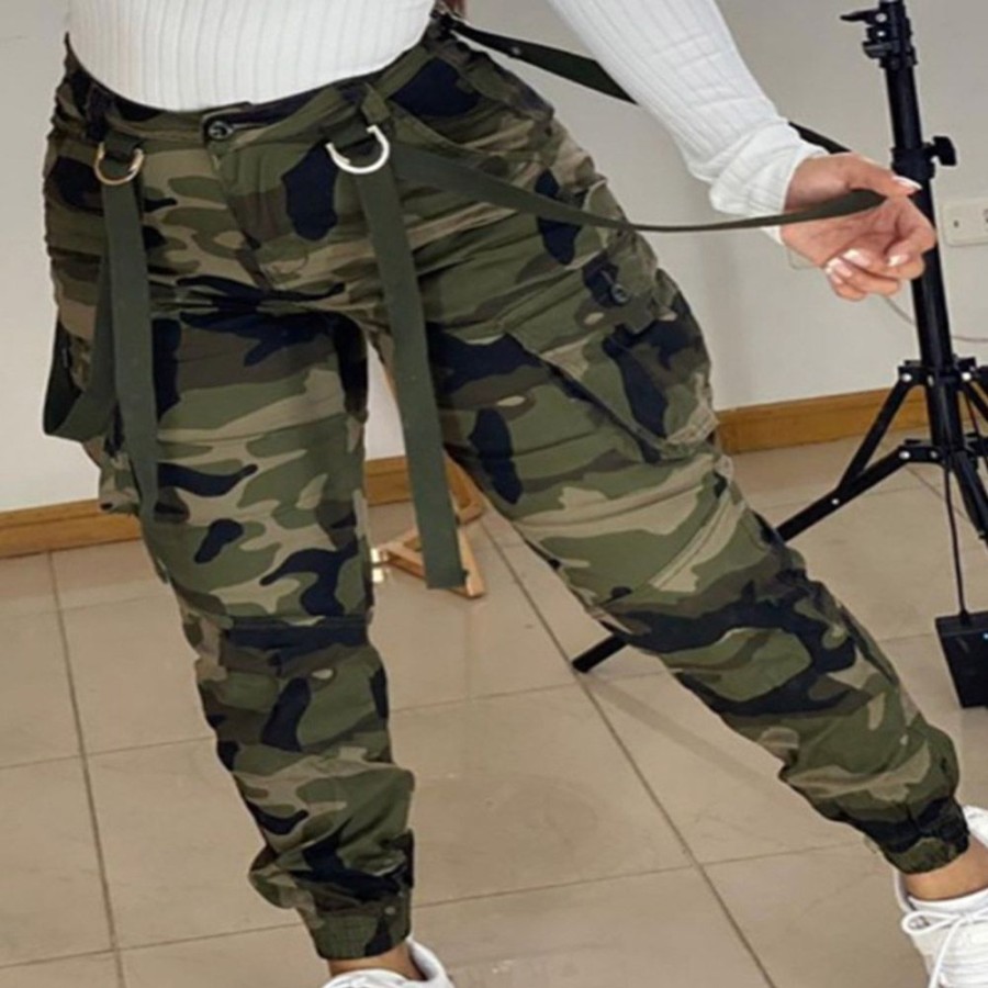 Women ericdress | Ericdress Camouflage Skinny Patchwork Mid Waist Pencil Pants Women'S Casual Pants Army Green