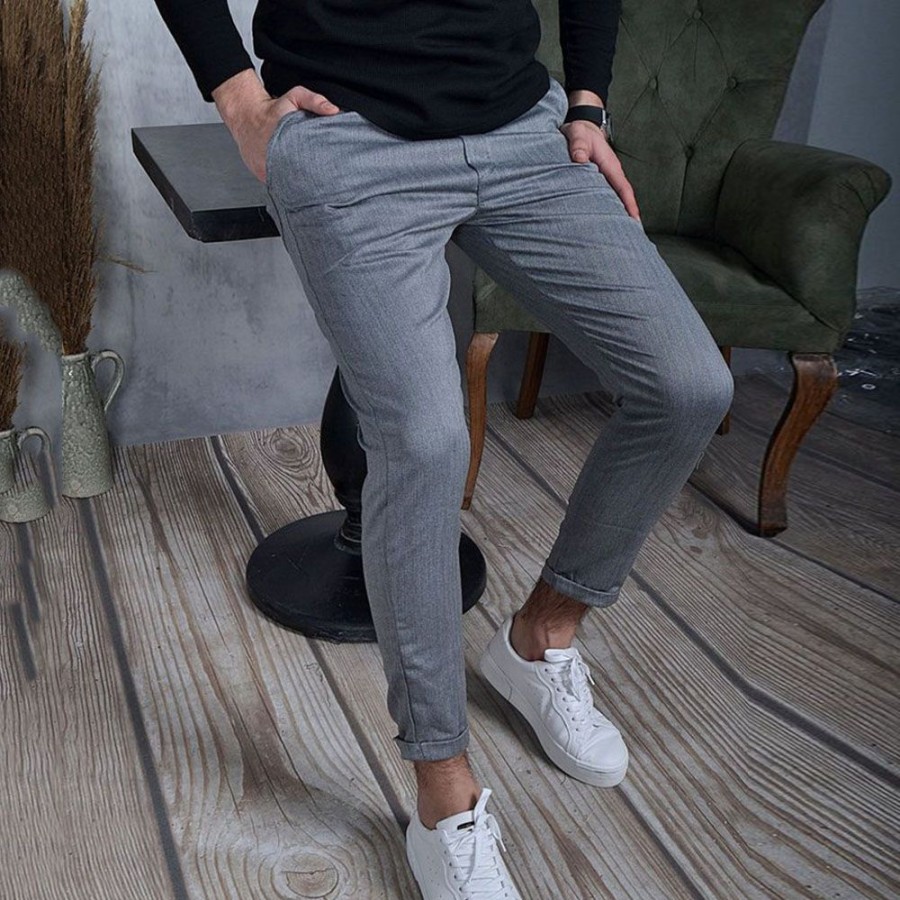 Men ericdress | Ericdress Plain Pencil Pants Casual Mid Waist Pants