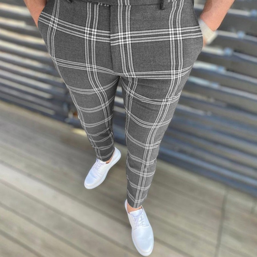 Men ericdress | Ericdress Pencil Pants Plaid Zipper European Men'S Casual Pants