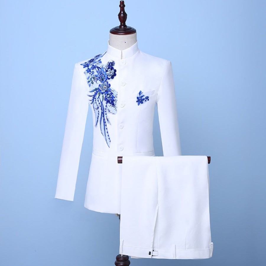 Men ericdress | Ericdress Single-Breasted Blazer Vintage Dress Suit White