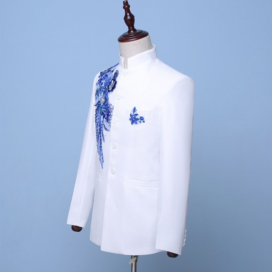 Men ericdress | Ericdress Single-Breasted Blazer Vintage Dress Suit White