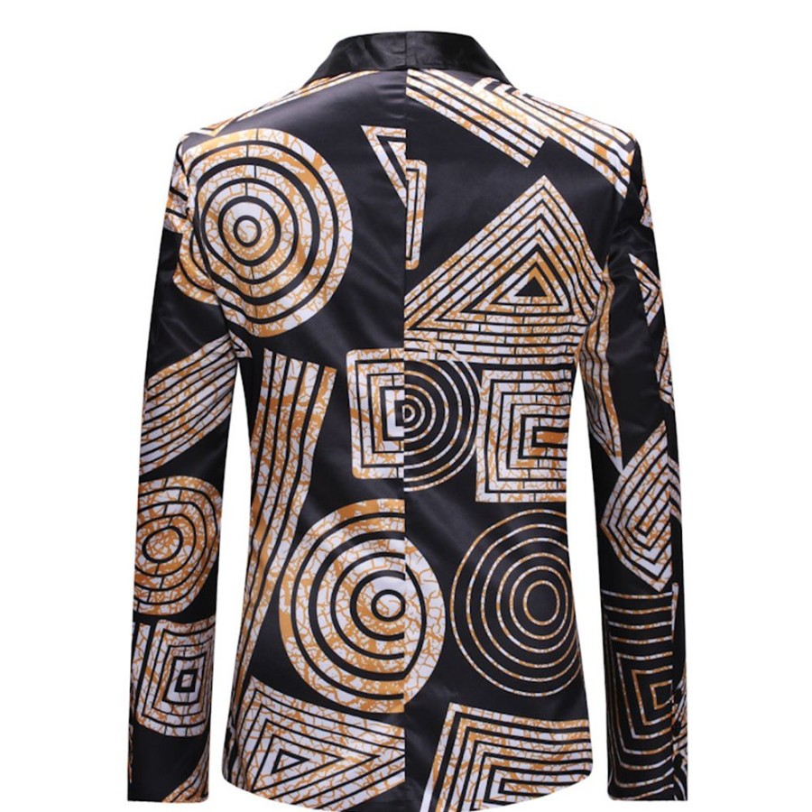 Men ericdress | Ericdress Geometric Print One Button Mens Casual Leisure Blazer Black