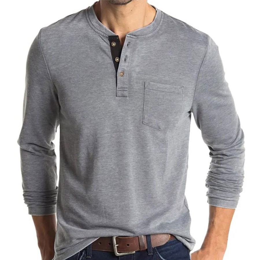 Men ericdress | Ericdress Plain Round Neck Pocket Pullover Long Sleeve T-Shirt