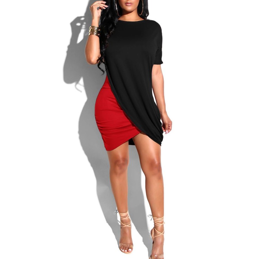 Women ericdress | Ericdress Above Knee Half Sleeve Round Neck Pullover Bodycon Dress Black