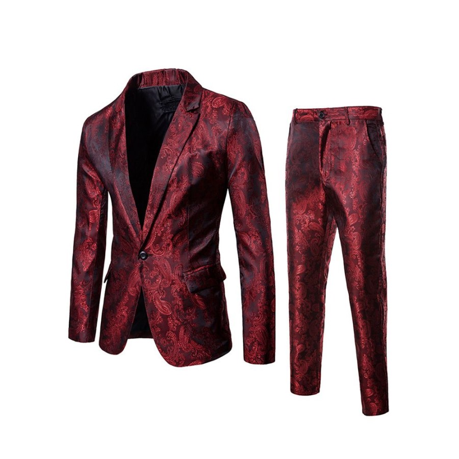 Men ericdress | Ericdress Printed One Button Blazer & Pants Mens Casual Suits