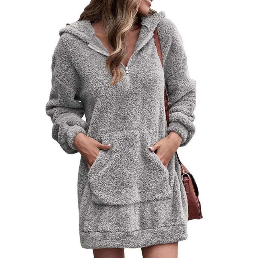 Women ericdress | Ericdress Plain Pocket Hooded Fleece Women'S Hoodie