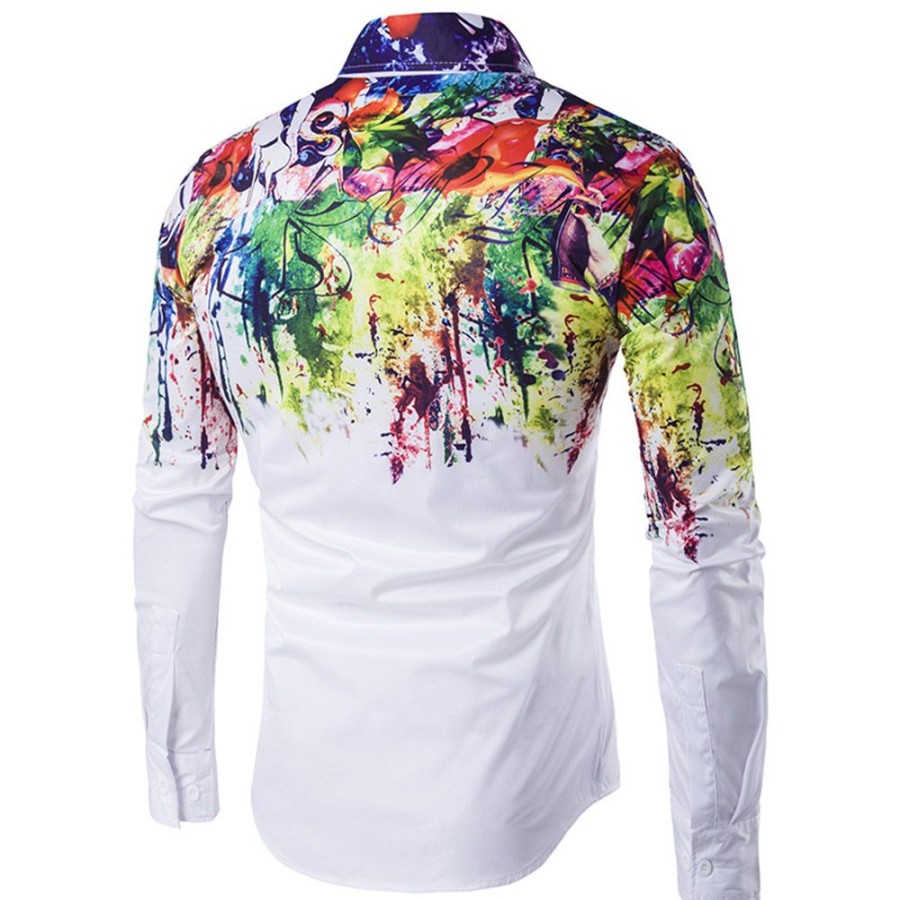 Men ericdress | Ericdress Casual Men Print Lapel Spring Single-Breasted Shirt White