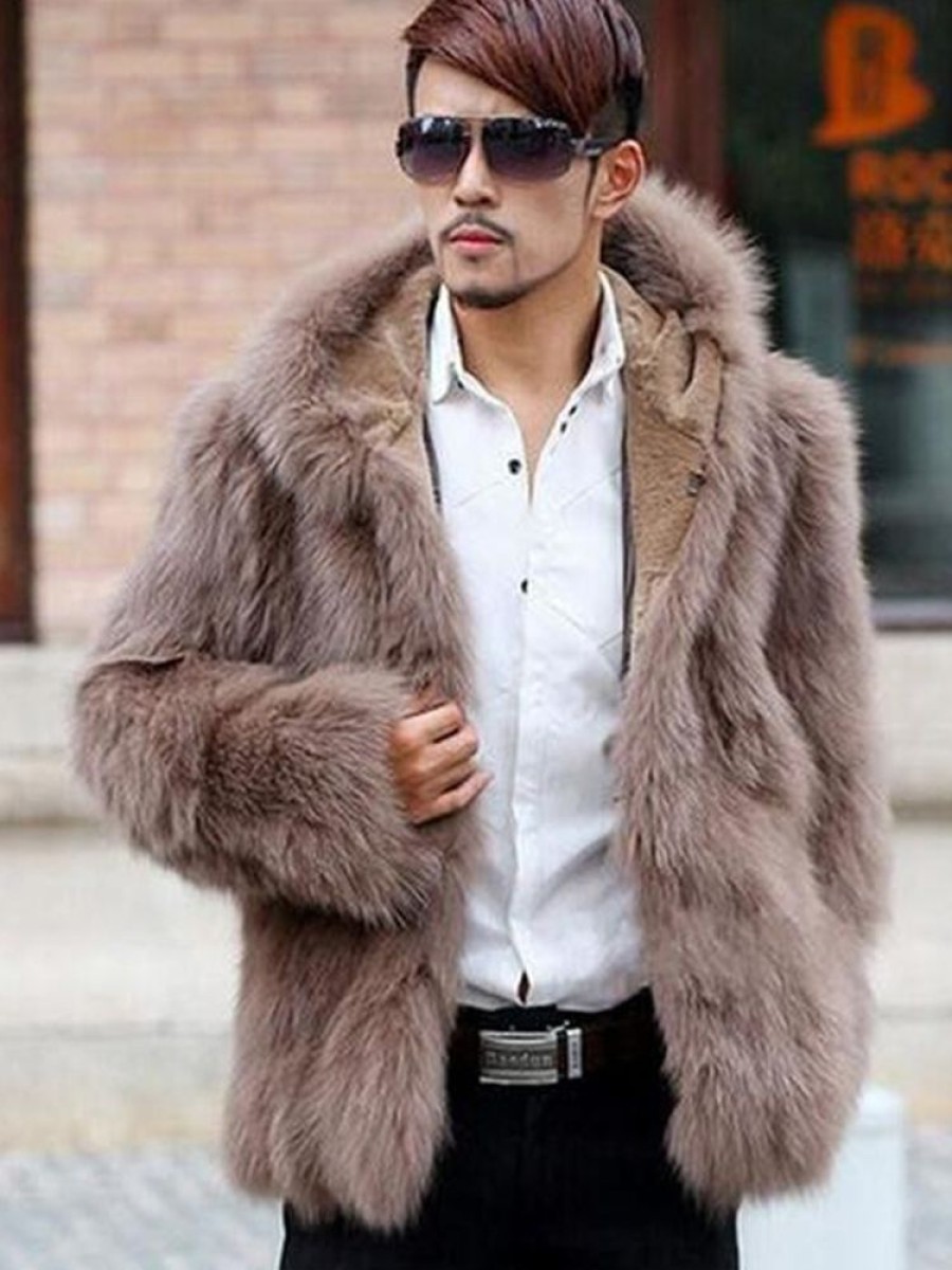 Men ericdress | Ericdress Plain Fur Hooded Thicken Warm Vogue Men'S Winter Coat