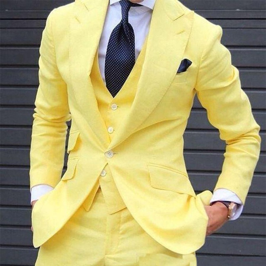 Men ericdress | Ericdress Plain Ol One Button Dress Suit Yellow