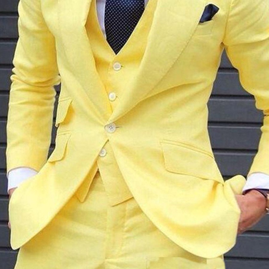 Men ericdress | Ericdress Plain Ol One Button Dress Suit Yellow