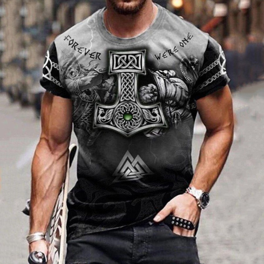 Men ericdress | Ericdress European Round Neck Print Short Sleeve Slim T-Shirt