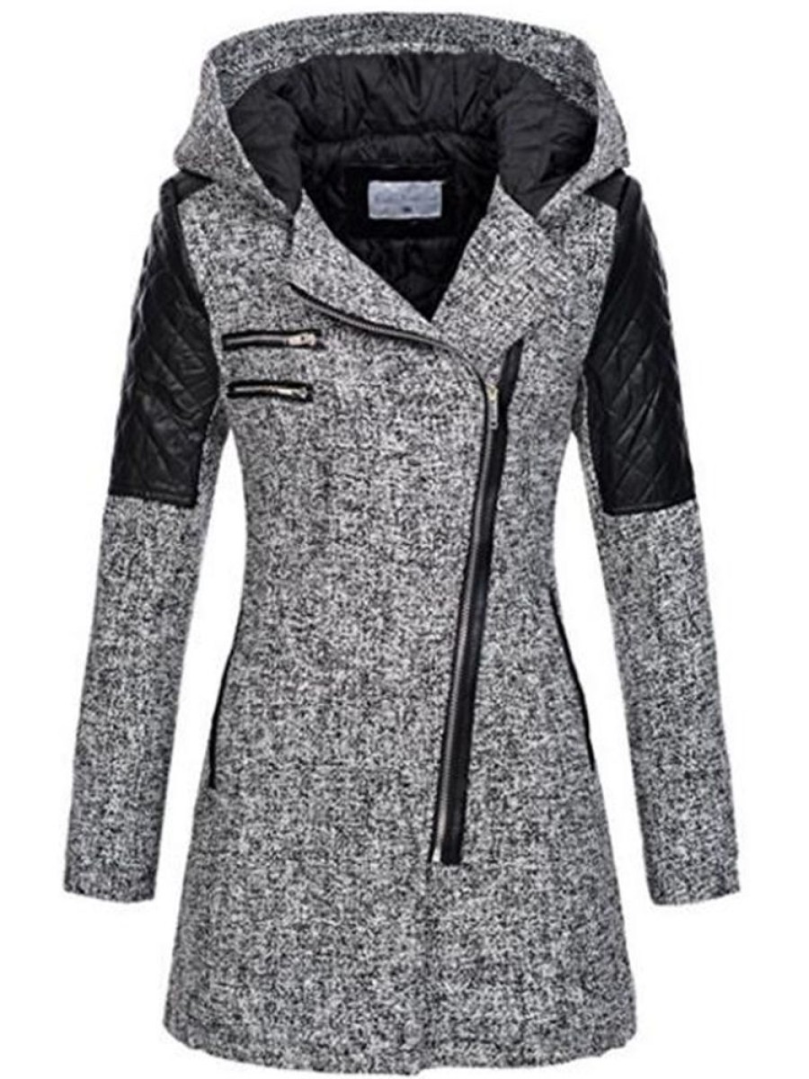 Women ericdress | Ericdress Zipper Slim Mid-Length Hooded Jacket Black