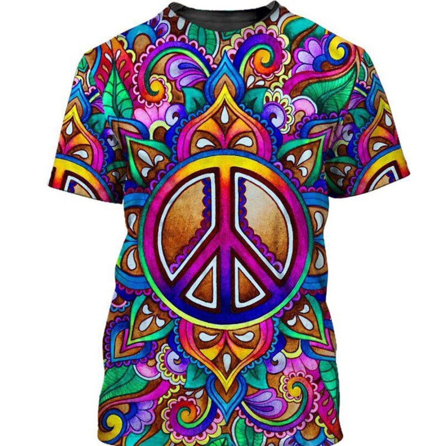 Men ericdress | Ericdress Floral Round Neck Patchwork Short Sleeve Men'S Loose T-Shirt Purple