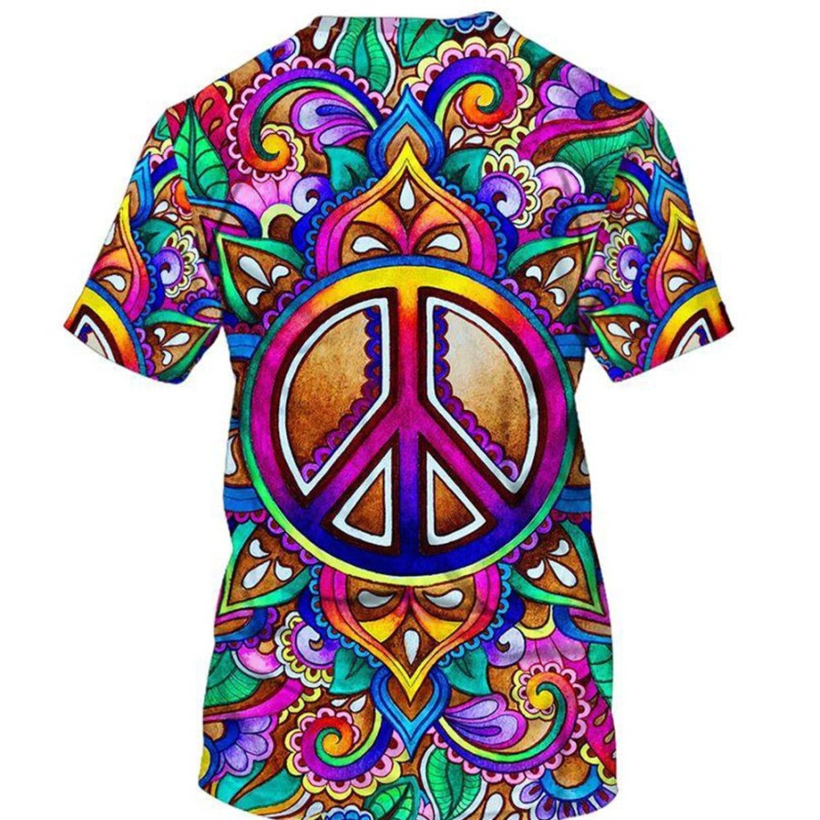 Men ericdress | Ericdress Floral Round Neck Patchwork Short Sleeve Men'S Loose T-Shirt Purple