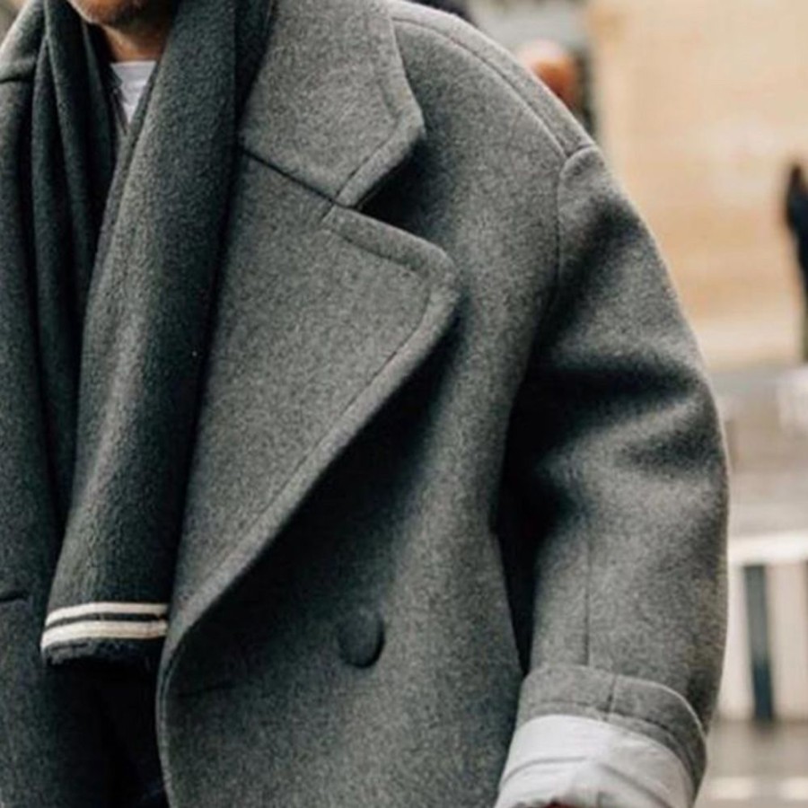 Men ericdress | Ericdress Standard Lapel Plain Winter European Coat Dark Gray