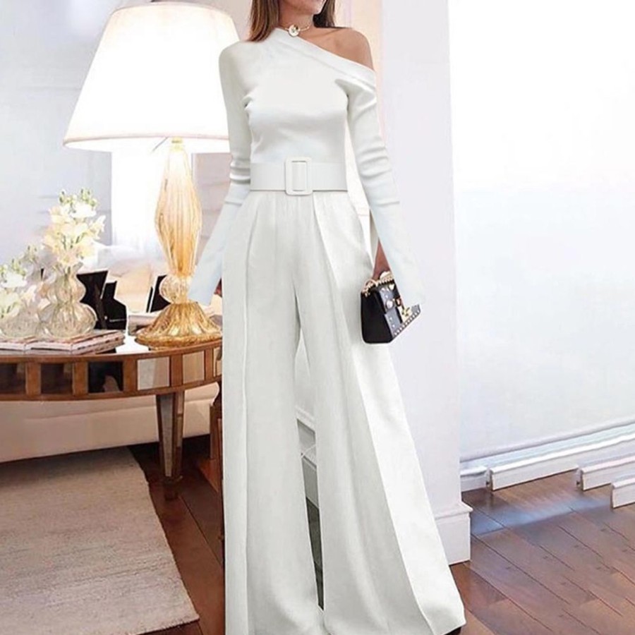 Women ericdress | Plain Elegant Full Length Slim Women'S Jumpsuit White