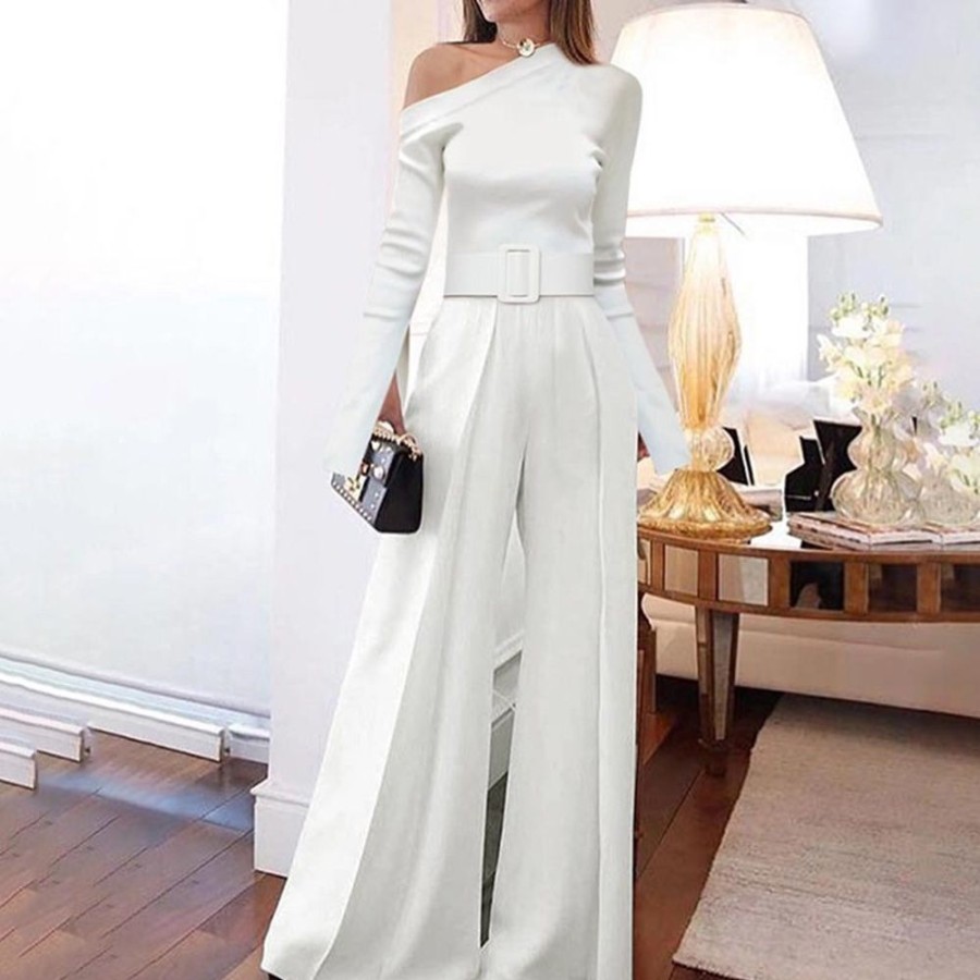 Women ericdress | Plain Elegant Full Length Slim Women'S Jumpsuit White