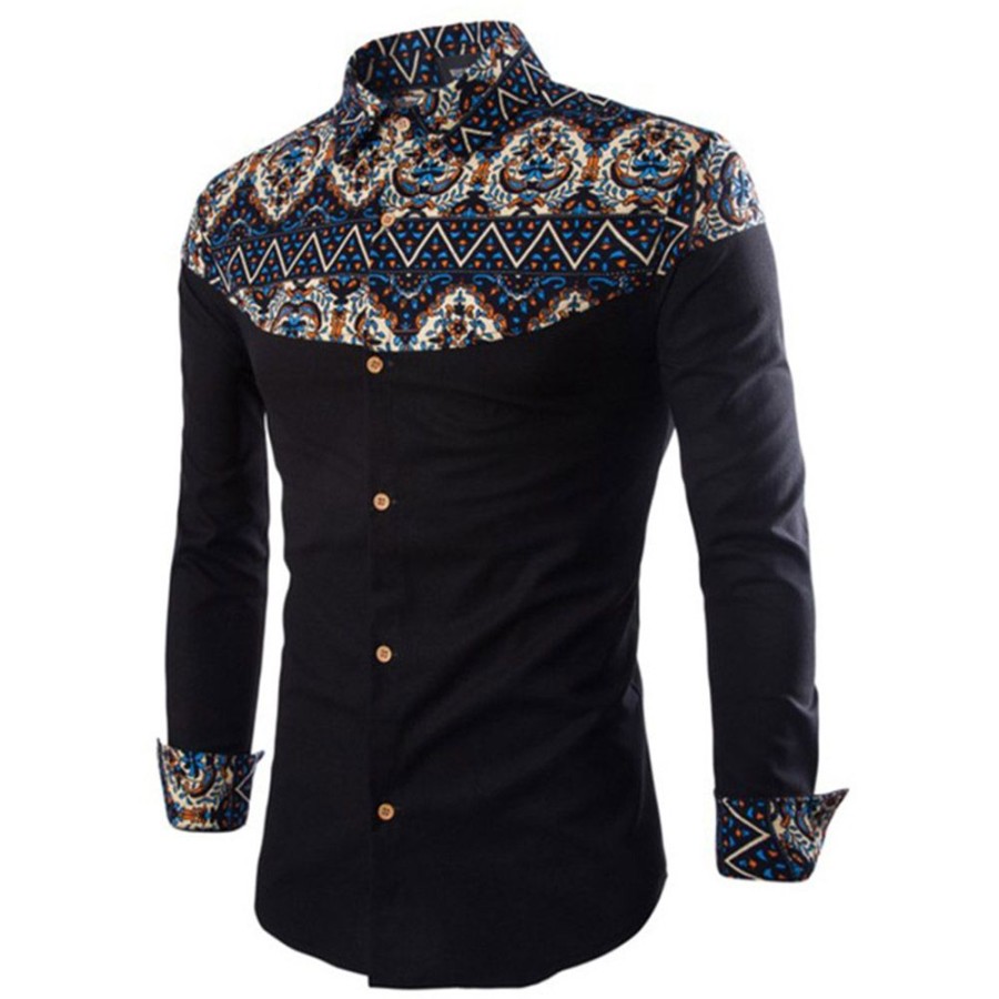 Men ericdress | Ericdress Lapel Casual Patchwork Men'S Slim Shirt