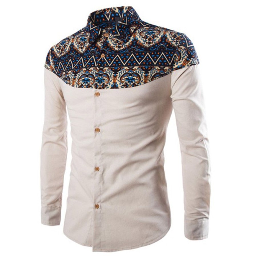 Men ericdress | Ericdress Lapel Casual Patchwork Men'S Slim Shirt