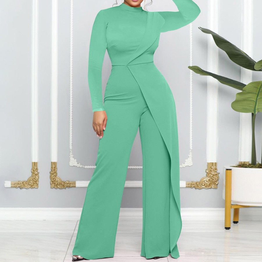 Women ericdress | Ericdress Plain Asymmetric Fashion Mid Waist Straight Jumpsuit