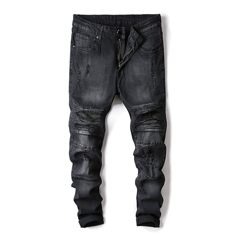 Men ericdress | Ericdress Plain Worn Zipper Fashion Jeans