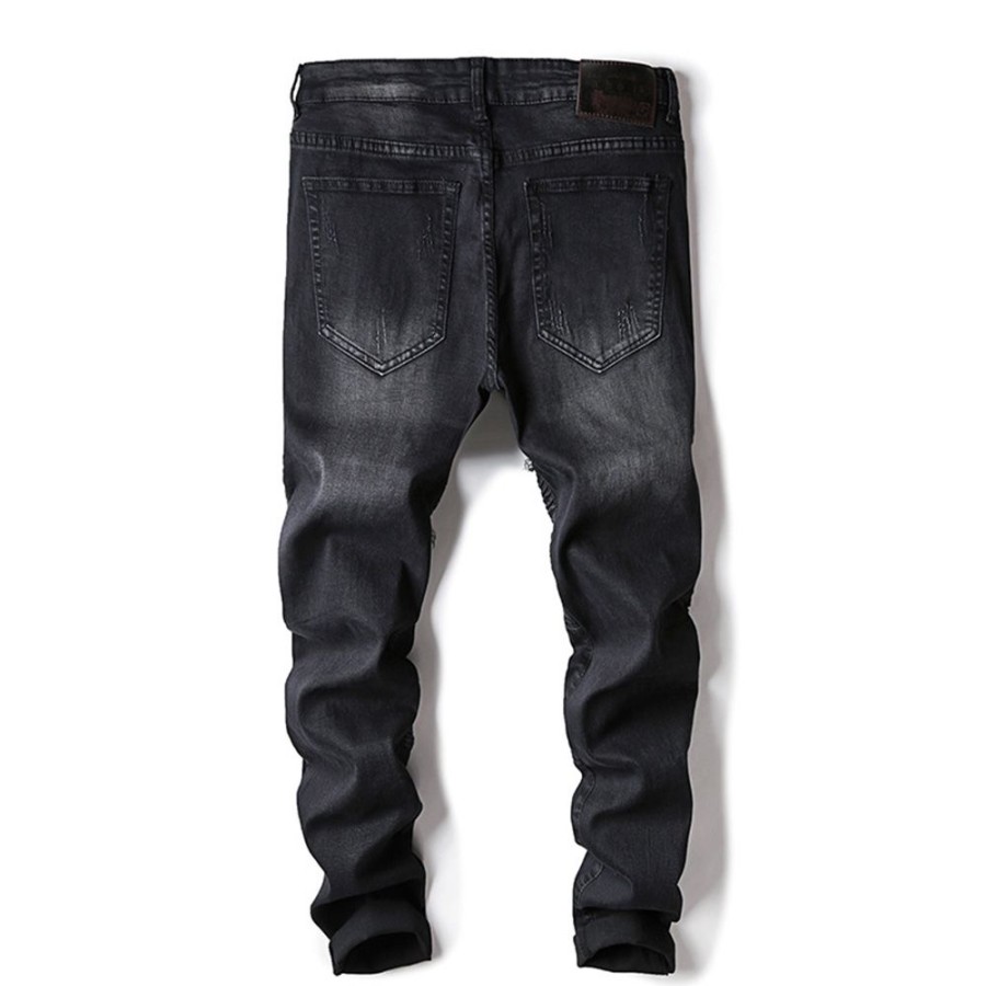 Men ericdress | Ericdress Plain Worn Zipper Fashion Jeans