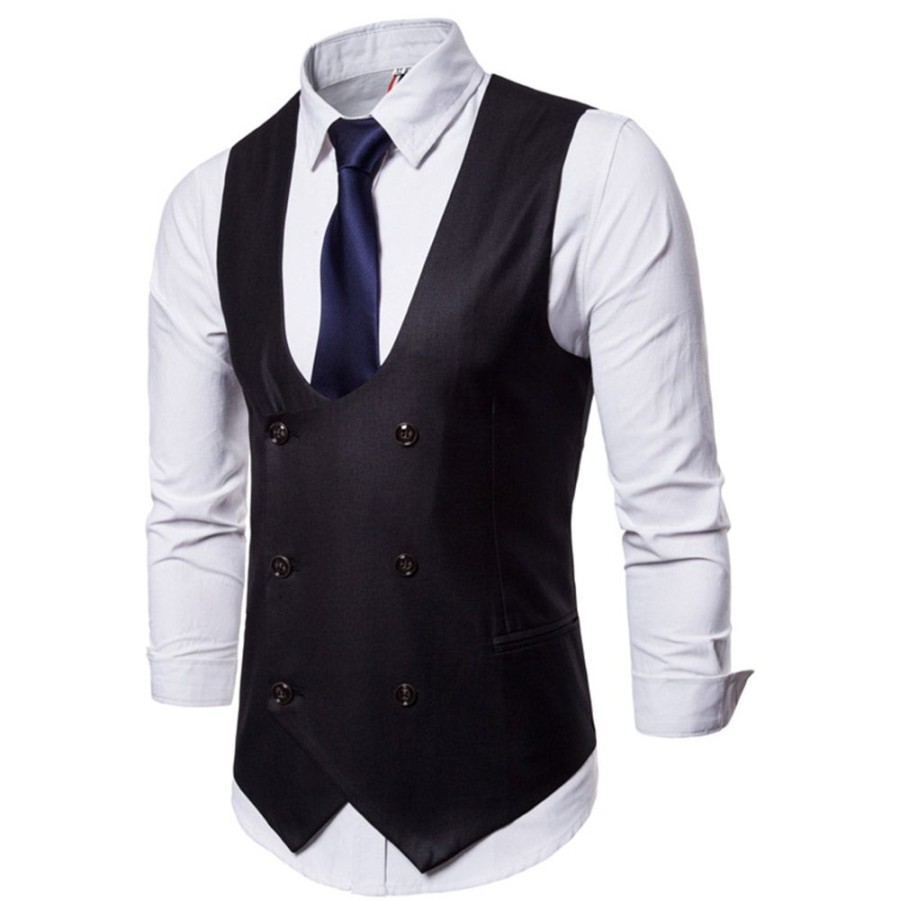 Men ericdress | Ericdress Button Plain Double-Breasted Simple Waistcoat