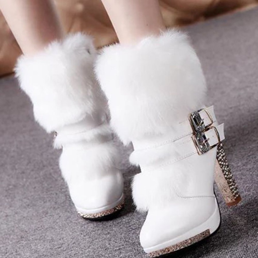 Boots ericdress | Ericdress Charming Furry Side Zipper High Heel Boots