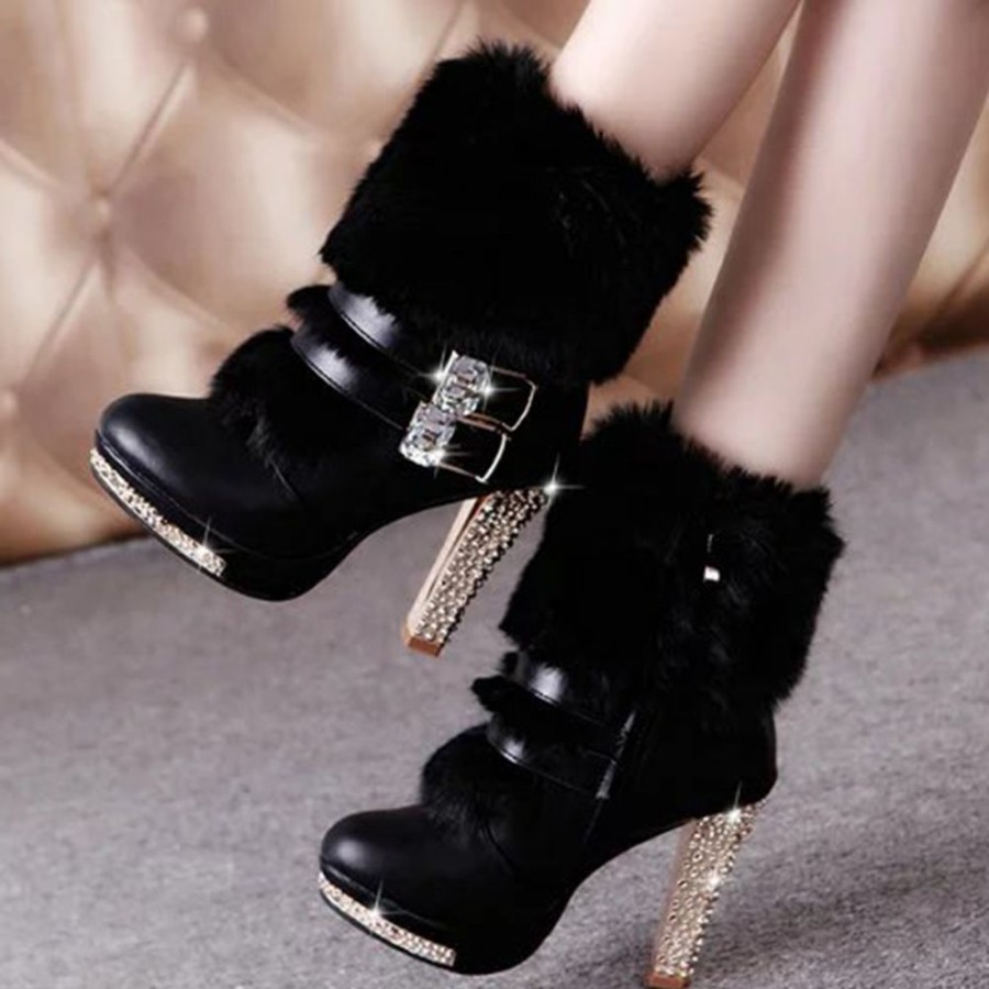 Boots ericdress | Ericdress Charming Furry Side Zipper High Heel Boots