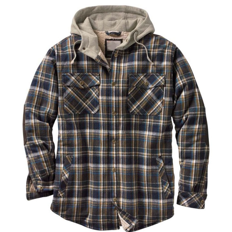 Men ericdress | Fleece Patchwork Plaid Hooded Casual Men'S Jacket Dark Blue