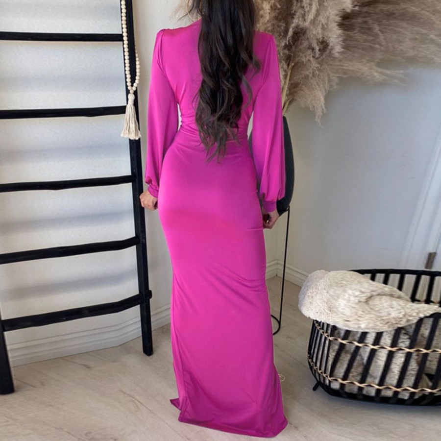 Women ericdress | Ericdress Long Sleeve Floor-Length Split Fall Fashion Maxi Dress