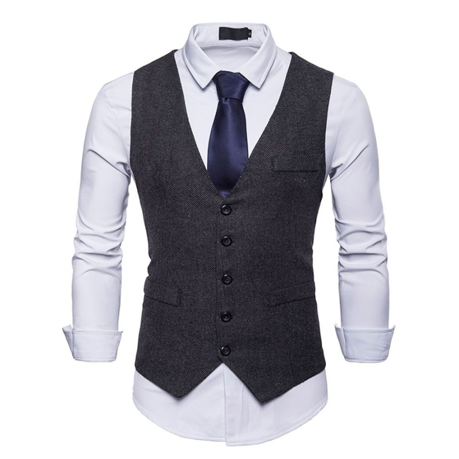 Men ericdress | Ericdress Plain Pocket Single Breasted Mens Casual Dress Vest