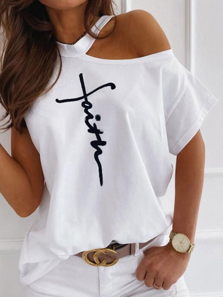 Women ericdress | Ericdress Letter Short Sleeve Standard Loose Casual T-Shirt